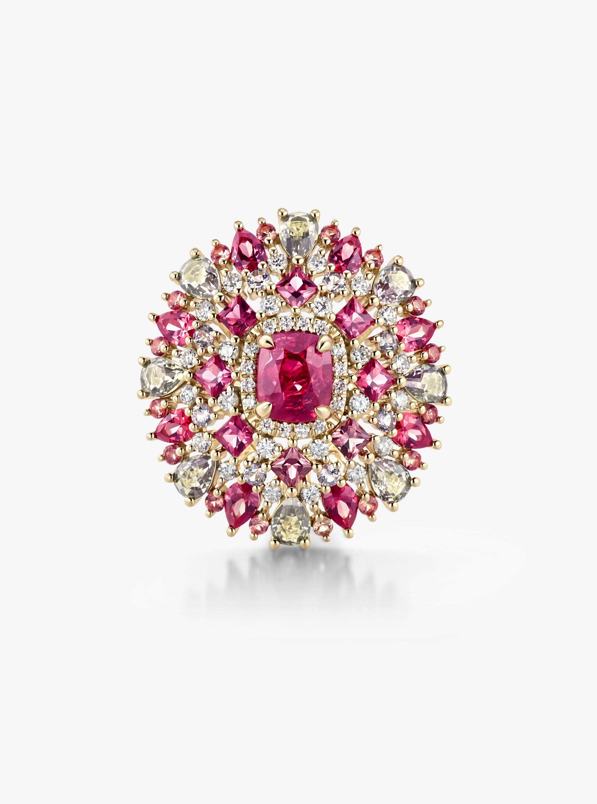 Crimson Rosette Spinel & Sapphire Cluster Ring
