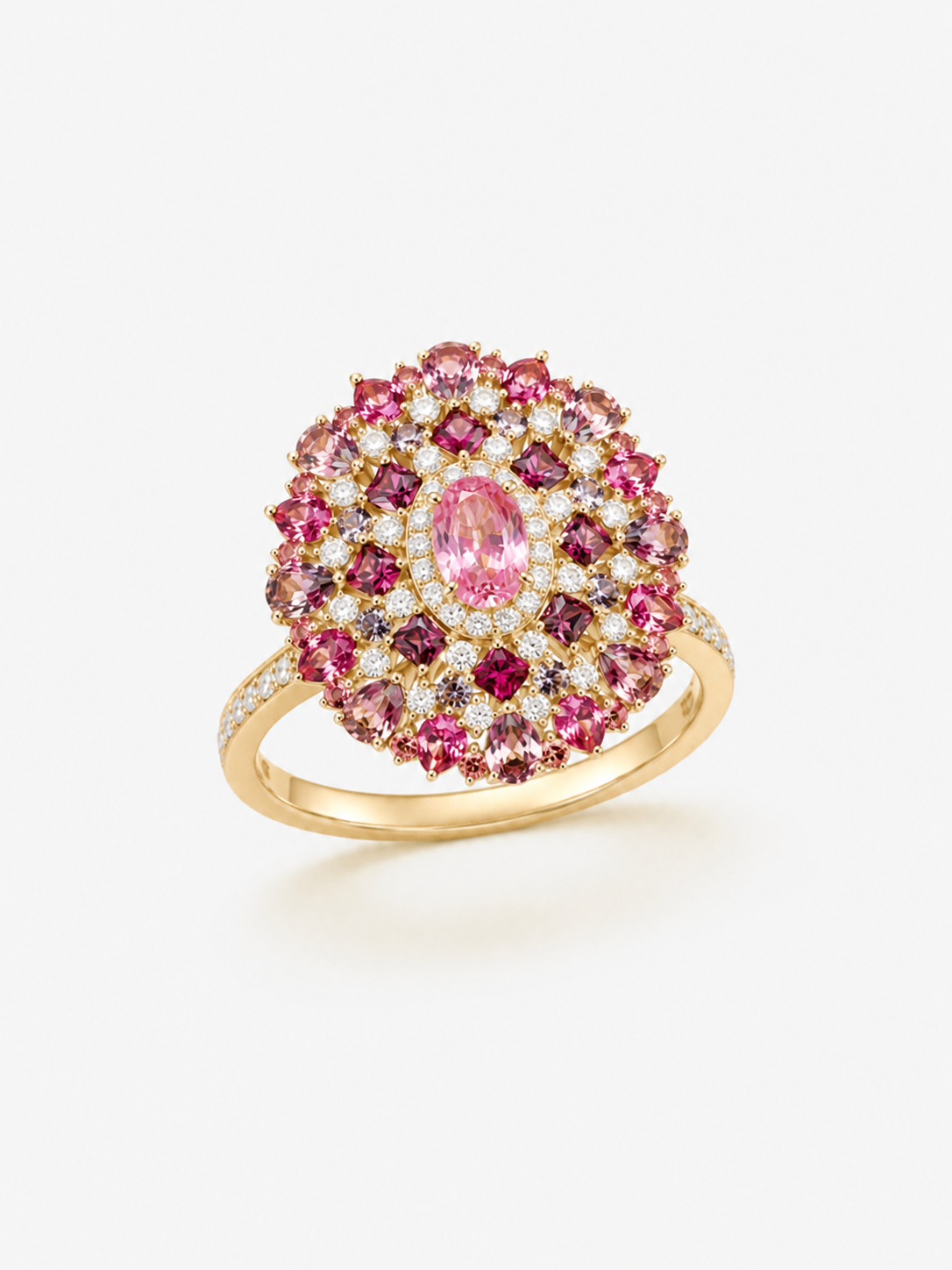 Bespoke Pink Rosette Spinel & Sapphire Cluster Ring
