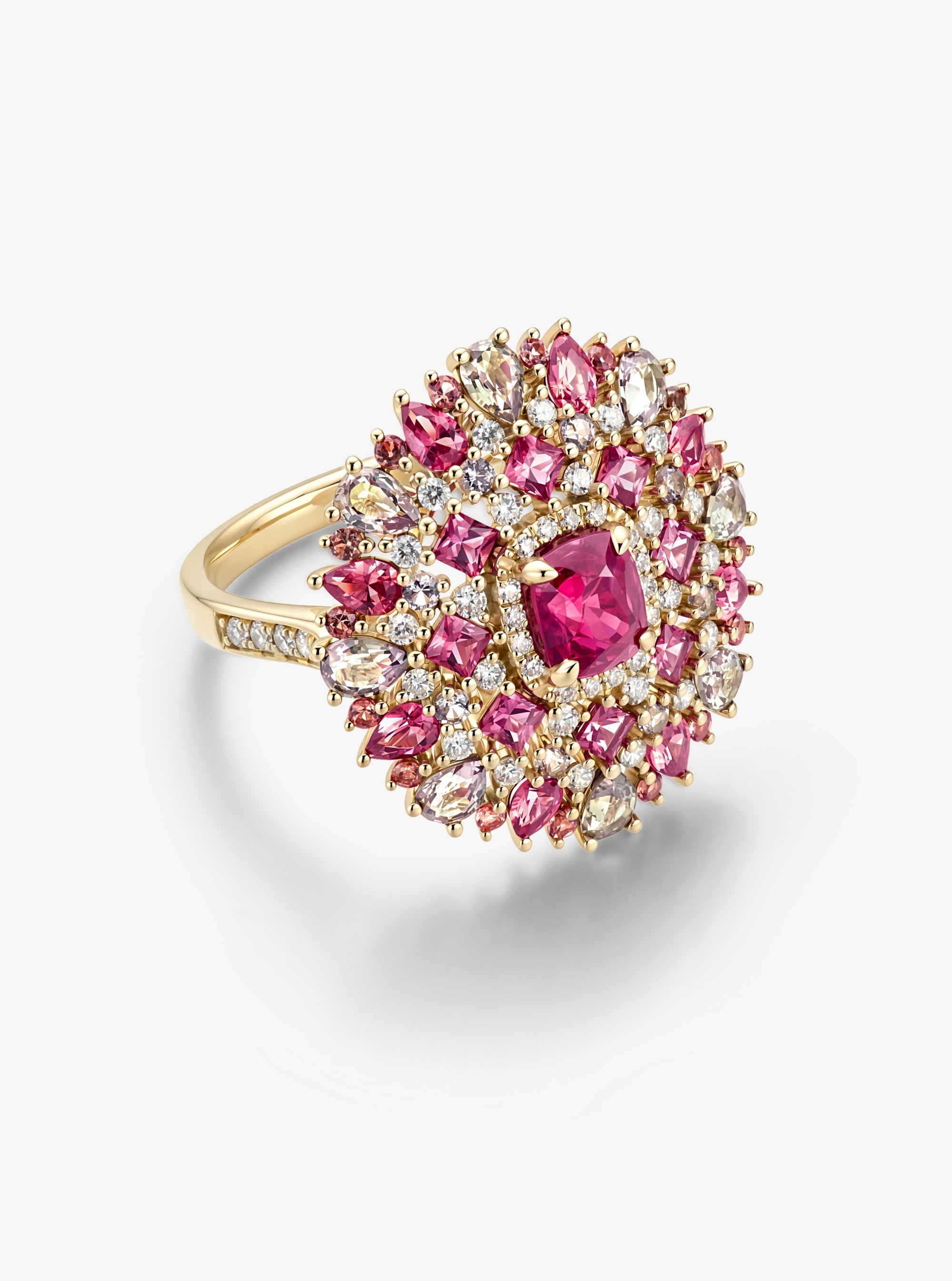 Crimson Rosette Spinel & Sapphire Cluster Ring
